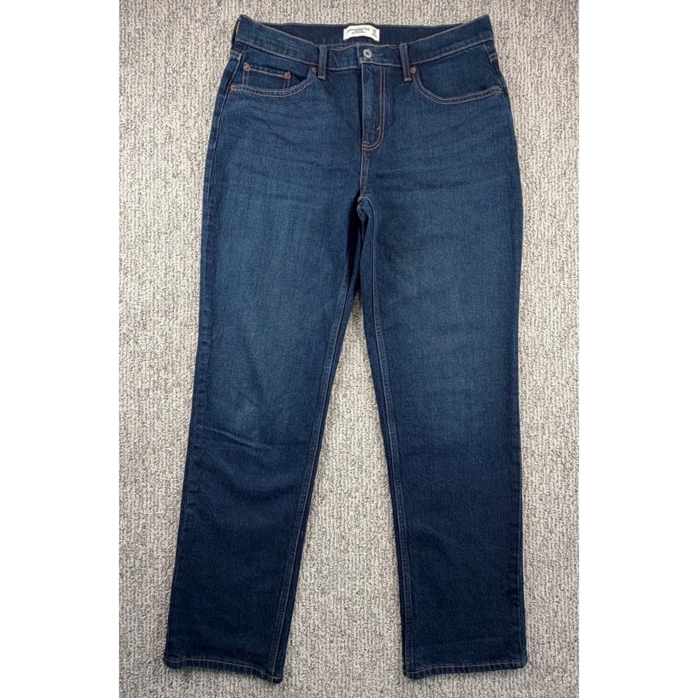 Abercrombie & Fitch 90s Straight Jeans Women 30(34)x32 Dark Wash Mid Rise Denim